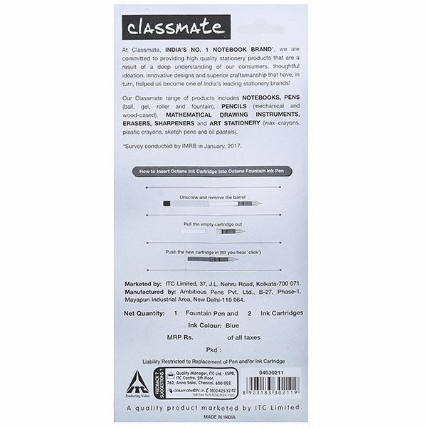 Buy Classmate Octane Fountain Blue Ink Pen With 2 Ink Cartridges