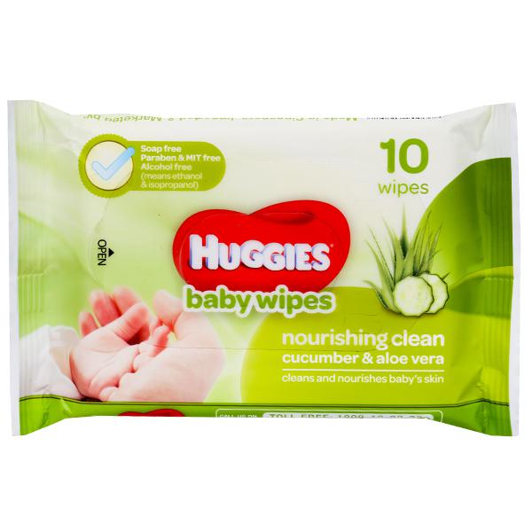 Buy Huggies Baby Wipes Nourishing Clean Cucumber & Aloe Vera Pack Of 10 in Wholesale Price