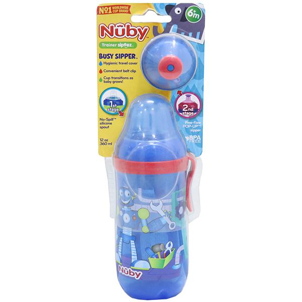 Nuby Busy Sipper Cup With Silicone & Pop Up Spout Blue 6+m (ID10229) 360 ml